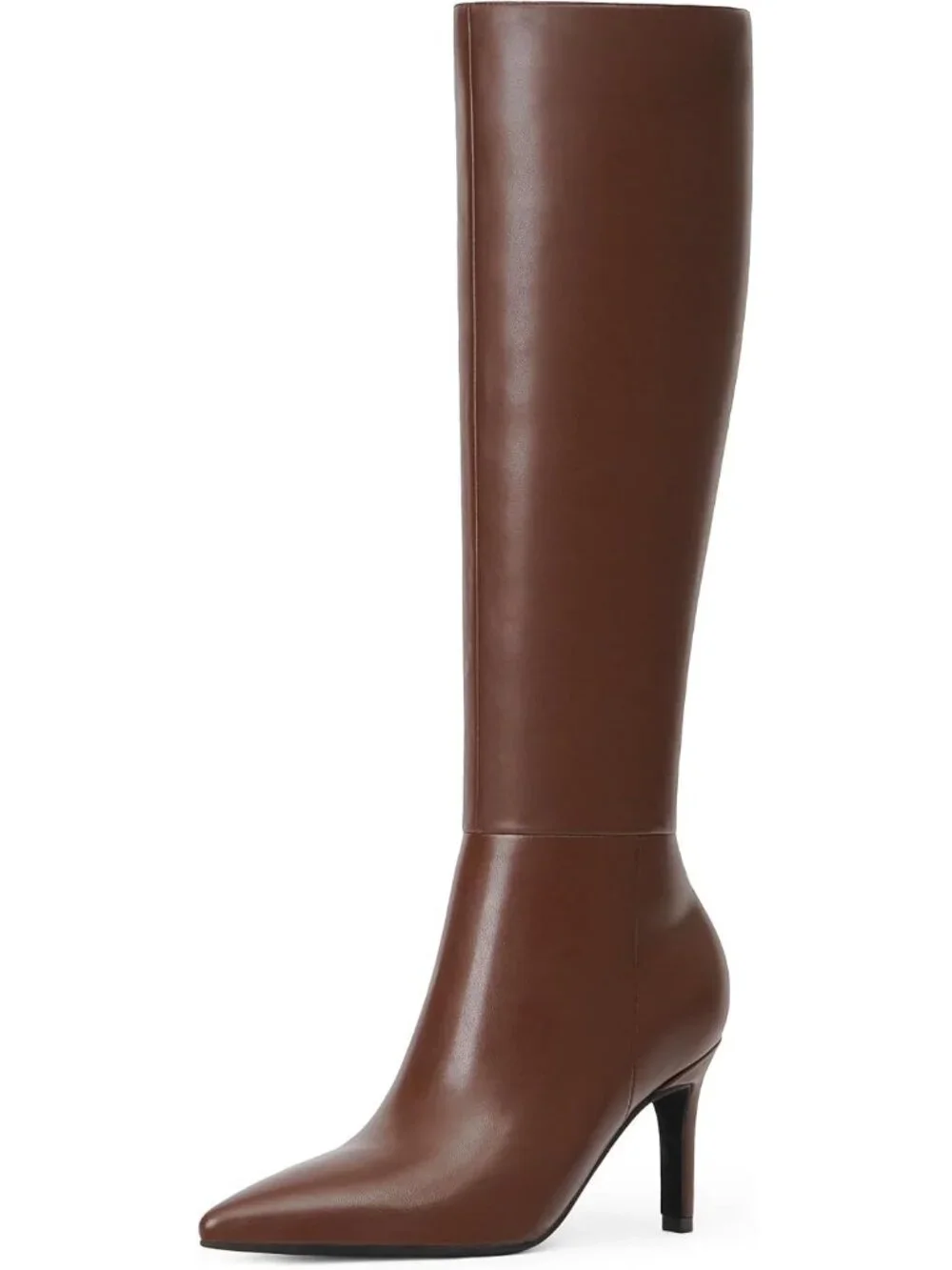 Women's Brown Pointed Toe Faux Leather Stiletto Heel Over The Knee Boots